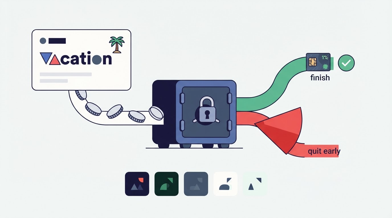 Visual of commitment device: goal lock mechanics and consequences
