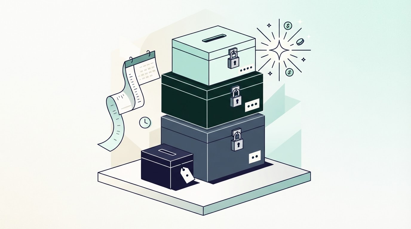Illustration of tiered locked containers representing a CD ladder with term labels